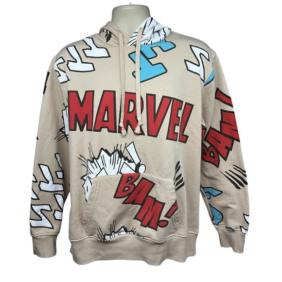 Disney 100 Marvel Mens Pullover Hoodie Sweatshirt Large All Over Spell Out Print - Picture 1 of 5